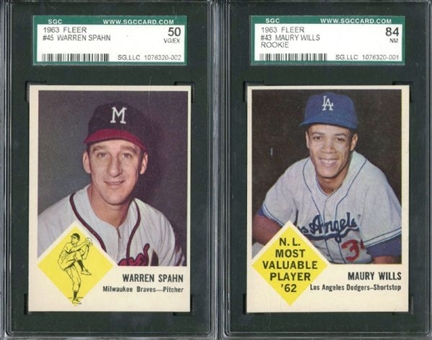 1963 Fleer Collection (6) Cards Including Mays, Koufax, Wills and Clemente